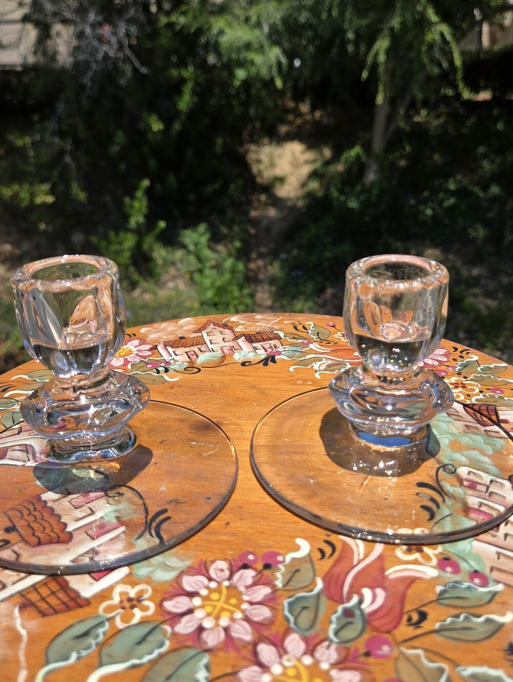 VTG Duncan Miller Canterbury Clear Glass Taper Candle Holder Pair MCM Candlestik